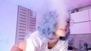 thecosmicgirl riding a dildo on a countertop