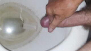 Cumshot into friends toilet