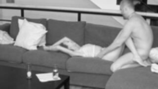 Ailey and Tim have hot sex in the dark on sofa