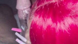 Redhair ebony licking her own cum