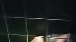 Lesbian girl in public toilet