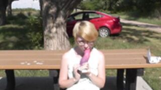 submissiveplz fucks dildo in park