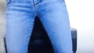 Woman fingers herself with pink rubber gloves