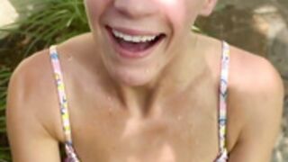 skinny bikini beauty cum covered