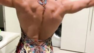 sexy muscle blonde in dress