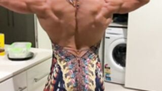 sexy muscle blonde in dress