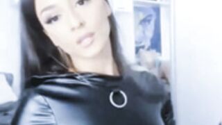 Eve___ Awesome leather body suit & dildo bj