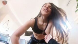 Spanish Brunette in ripped leather leggings fuck