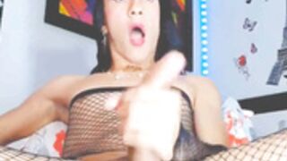 Horny Tranny Loves Jerking Off Her Erect Cock