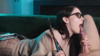 Girl in Glasses Smokes and Sucks Big cock while I Cunni