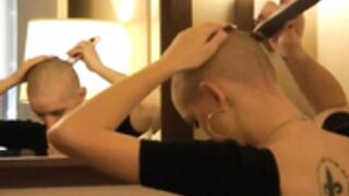 beautiful girl shaves head smooth bald