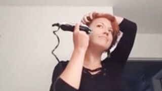 beautiful redhead shaves smooth bald