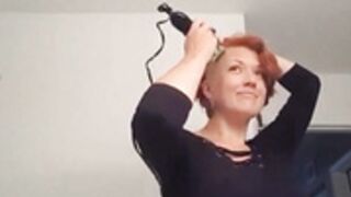beautiful redhead shaves smooth bald