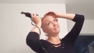 beautiful redhead shaves smooth bald