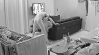 Carla and Yana guest have quick sex in the dark on sofa
