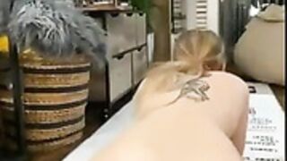 Babyfooji old blond riding pink dildo