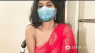 Indian bhabi seducing in red see through saree