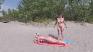 Eila and Veronica nude beach workout